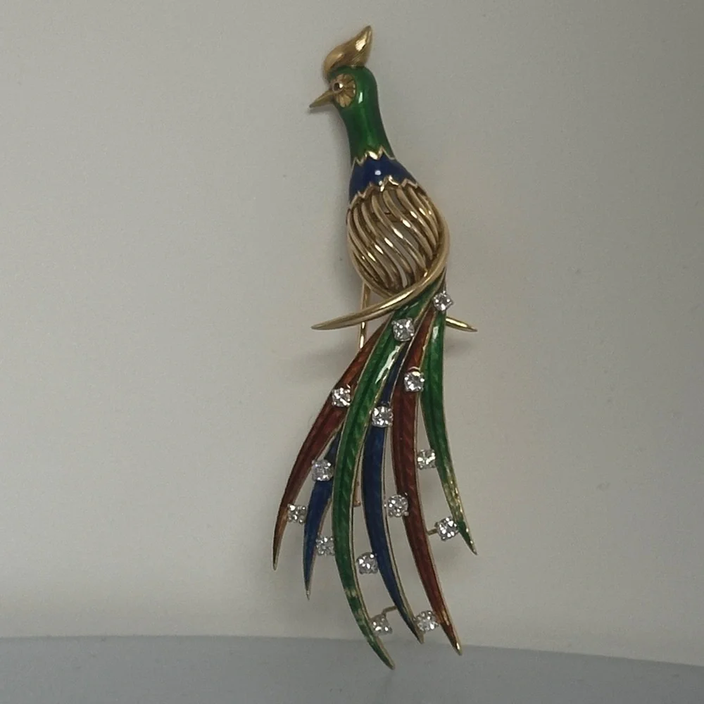18k Real Diamonds Enamel Multicolor Bird Brooch​​